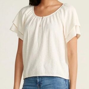 Madewell Texture & Thread Cream Blouse with Ruffled Sleeves Size Small